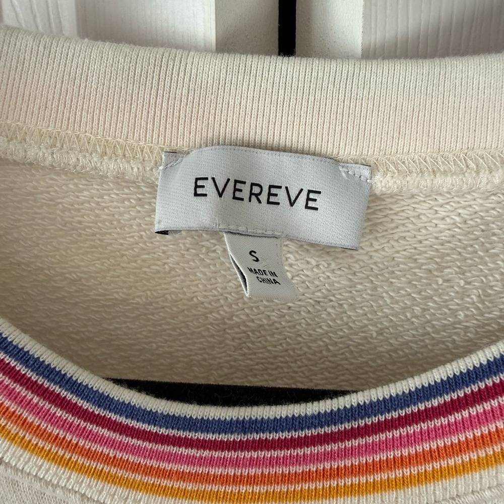 Evereve Women's Cream Crewneck Sweater with Rainbow Trim - Picture 2 of 3